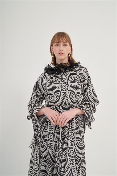 FTZ Women Naturel Keten Elbise  Siyah 31040