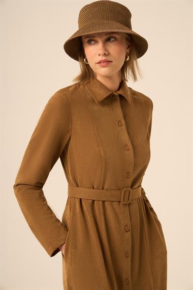 FTZ Women Kadın Örme Süet Elbise  Kahve 31235