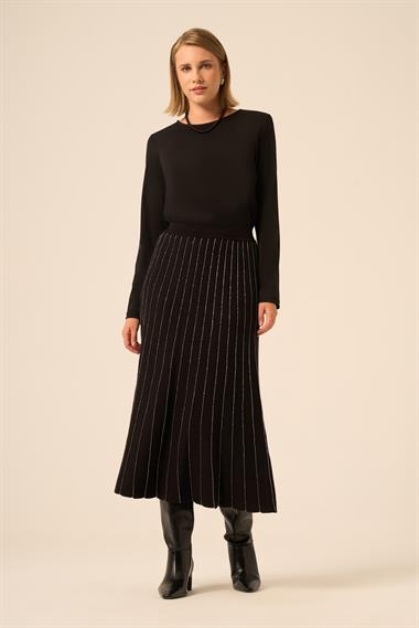 FTZ Women Kadın Pileli Uzun Etek  Siyah 25156