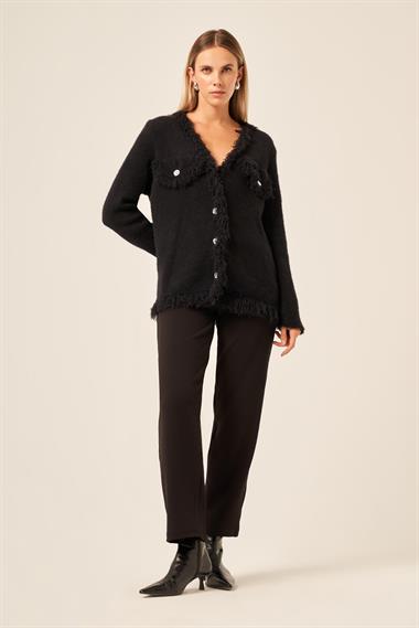 FTZ Women Kadın Püskül Detaylı Hırka  Siyah 25198