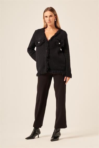 FTZ Women Kadın Püskül Detaylı Hırka  Siyah 25198