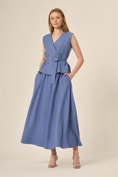 FTZ Women Kadın Yelek Etek Takım  Mavi 31034