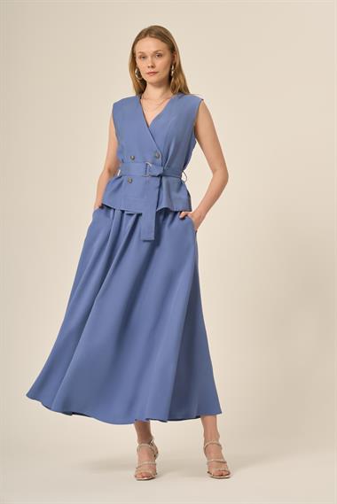 FTZ Women Kadın Yelek Etek Takım  Mavi 31034