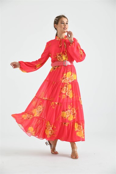 FTZ Women Kadın İpek Şifon Elbise  Fuşya 30165