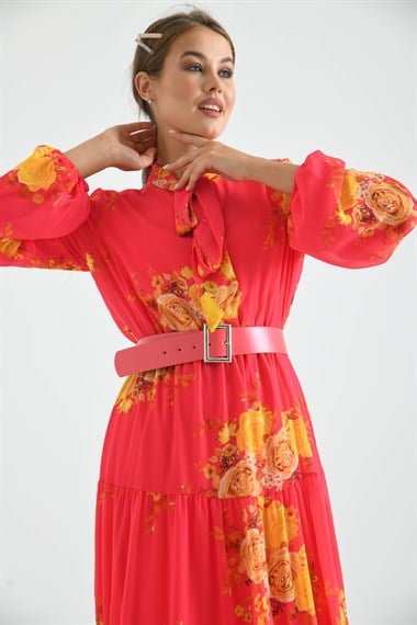 FTZ Women Kadın İpek Şifon Elbise  Fuşya 30165