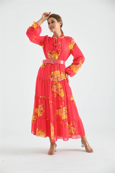 FTZ Women Kadın İpek Şifon Elbise  Fuşya 30165