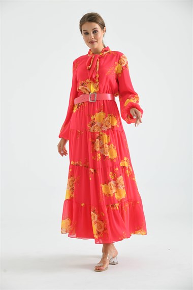 FTZ Women Kadın İpek Şifon Elbise  Fuşya 30165