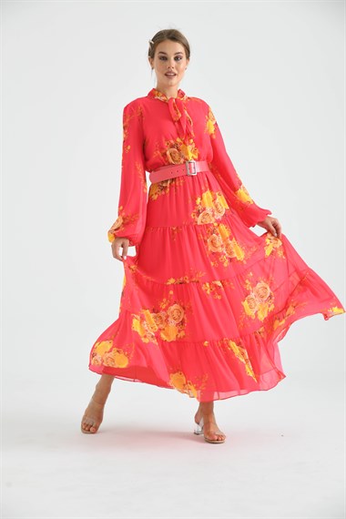 FTZ Women Kadın İpek Şifon Elbise  Fuşya 30165