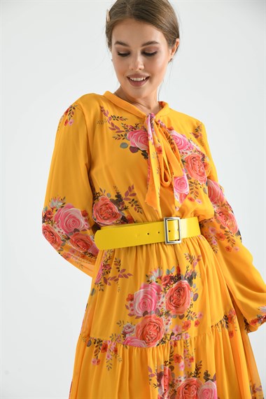 FTZ Women Kadın İpek Şifon Elbise  Sarı 30165