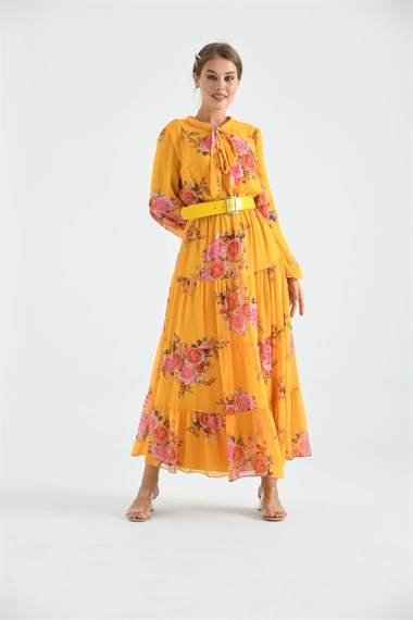 FTZ Women Kadın İpek Şifon Elbise  Sarı 30165