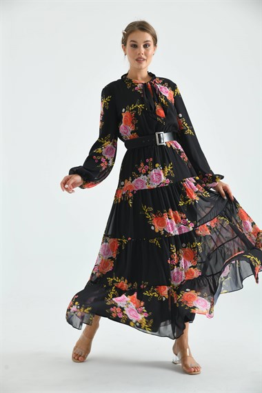 FTZ Women Kadın İpek Şifon Elbise  Siyah 30165