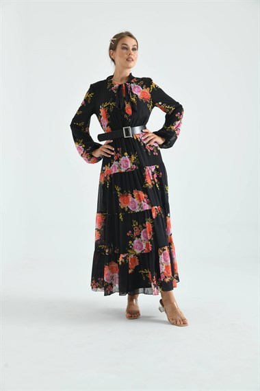 FTZ Women Kadın İpek Şifon Elbise  Siyah 30165