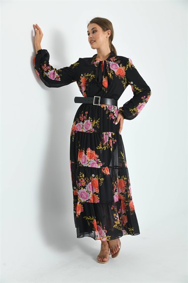 FTZ Women Kadın İpek Şifon Elbise  Siyah 30165