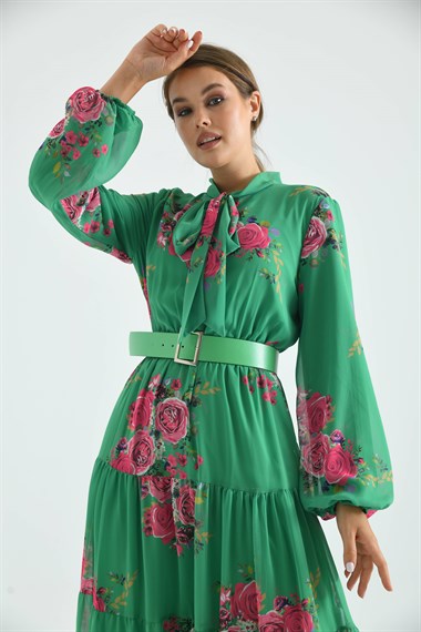 FTZ Women Kadın İpek Şifon Elbise  Yeşil 30165