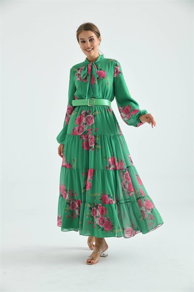 FTZ Women Kadın İpek Şifon Elbise  Yeşil 30165