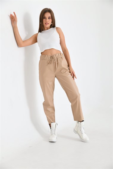 FTZ Women Kadın Deri Pantolon  Beige RBN2028
