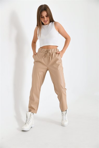FTZ Women Kadın Deri Pantolon  Beige RBN2028