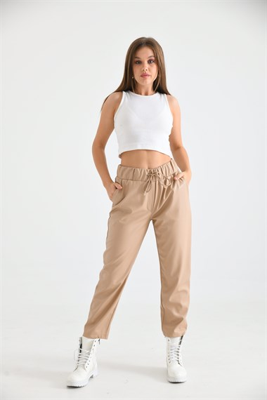 FTZ Women Kadın Deri Pantolon  Beige RBN2028
