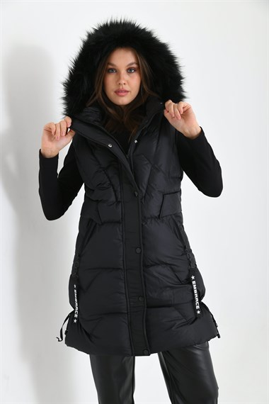 FTZ Women Kadın Kürk Detay Şişme Yelek  Siyah RBN2029