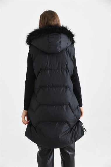 FTZ Women Kadın Kürk Detay Şişme Yelek  Siyah RBN2029