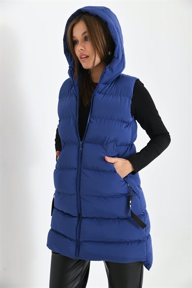 FTZ Women Kadın Uzun Şişme Yelek  Saks Mavi RBN2031