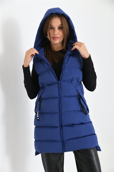 FTZ Women Kadın Uzun Şişme Yelek  Saks Mavi RBN2031