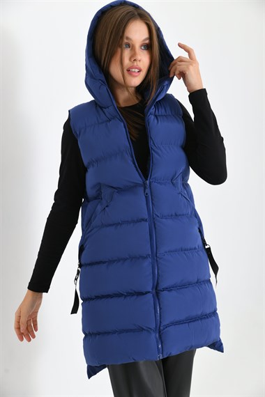 FTZ Women Kadın Uzun Şişme Yelek  Saks Mavi RBN2031