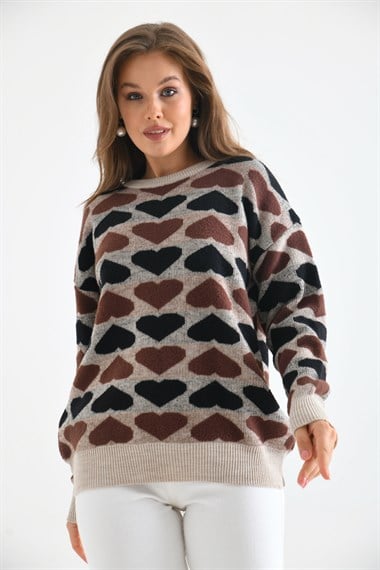 FTZ Women Kadın Kalp Desenli Bluz  Taş 20028