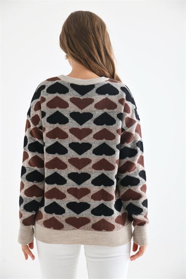 FTZ Women Kadın Kalp Desenli Bluz  Taş 20028