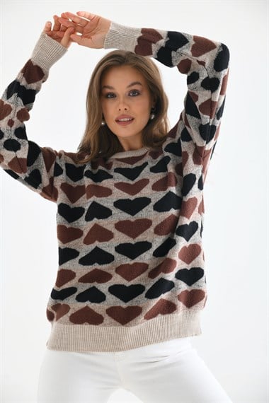 FTZ Women Kadın Kalp Desenli Bluz  Taş 20028