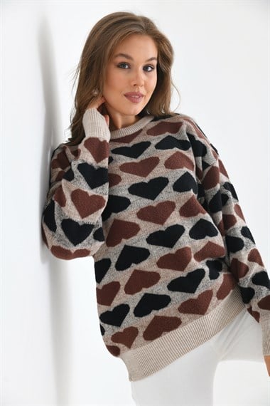 FTZ Women Kadın Kalp Desenli Bluz  Taş 20028