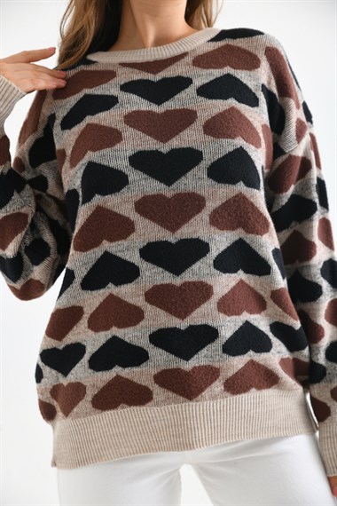 FTZ Women Kadın Kalp Desenli Bluz  Taş 20028