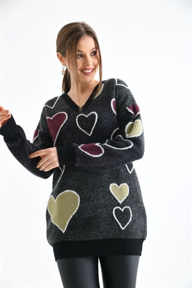 FTZ Women Kadın Kalp Desenli Tunik  Siyah 20098