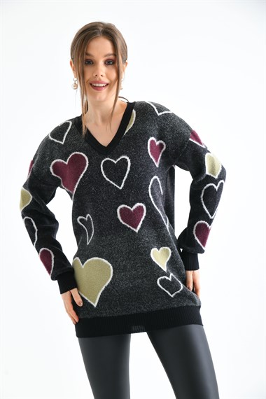 FTZ Women Kadın Kalp Desenli Tunik  Siyah 20098