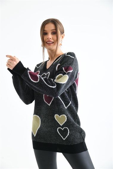 FTZ Women Kadın Kalp Desenli Tunik  Siyah 20098