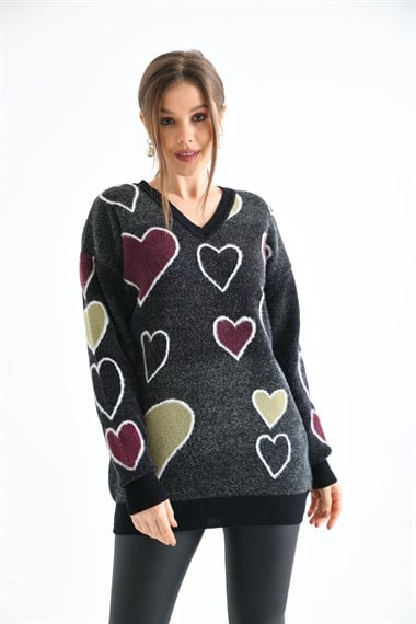 FTZ Women Kadın Kalp Desenli Tunik  Siyah 20098