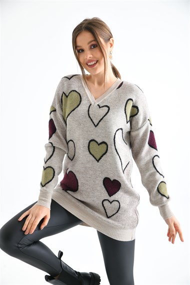 FTZ Women Kadın Kalp Desenli Tunik  Taş 20098