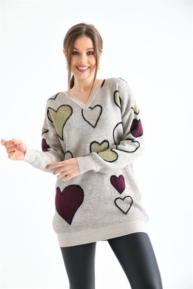 FTZ Women Kadın Kalp Desenli Tunik  Taş 20098