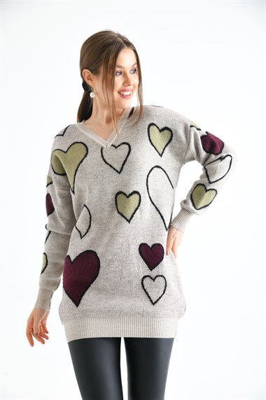 FTZ Women Kadın Kalp Desenli Tunik  Taş 20098