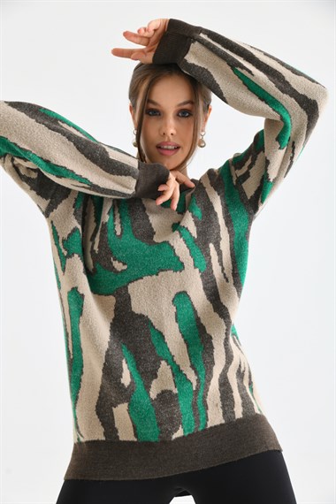 FTZ Women Kadın Karışık Desen Tunik  Kahve 20077