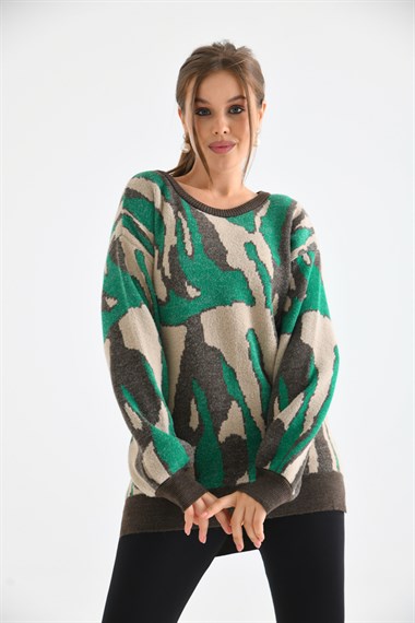 FTZ Women Kadın Karışık Desen Tunik  Kahve 20077