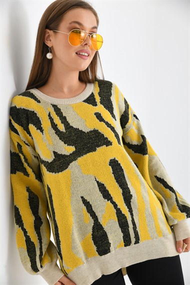 FTZ Women Kadın Karışık Desen Tunik  Safran 20077