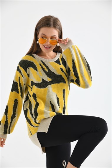 FTZ Women Kadın Karışık Desen Tunik  Safran 20077