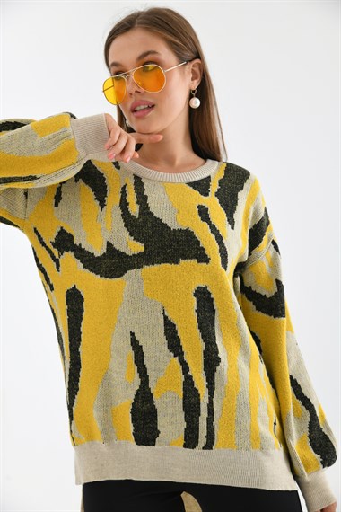 FTZ Women Kadın Karışık Desen Tunik  Safran 20077