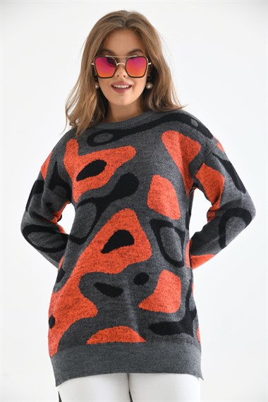 FTZ Women Kadın Karışık Desenli Tunik  Gri 20038