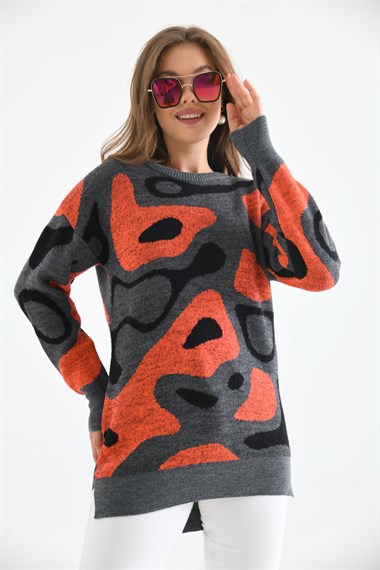 FTZ Women Kadın Karışık Desenli Tunik  Gri 20038