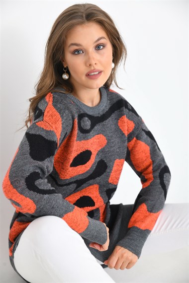 FTZ Women Kadın Karışık Desenli Tunik  Gri 20038