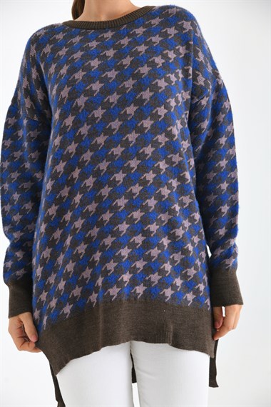 FTZ Women Kadın Kazayağı Desenli Bluz  Kahve 20044