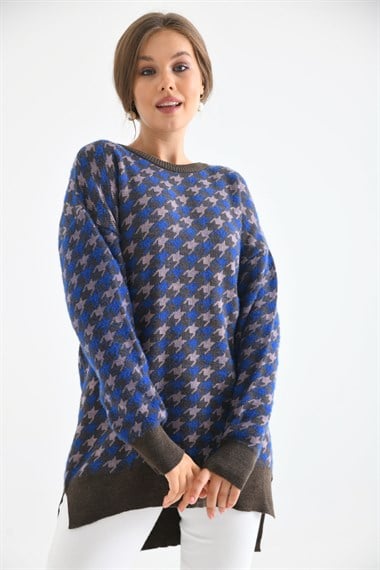 FTZ Women Kadın Kazayağı Desenli Bluz  Kahve 20044