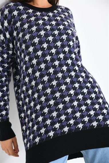 FTZ Women Kadın Kazayağı Desenli Bluz  Siyah 20044